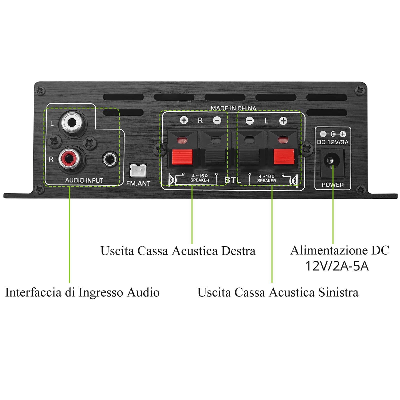 LiNKFOR Amplificatore Bluetooth 5.0 con Display LCD Amplificatore Potenza 2.0 Canali 40W+40W con Alimentatore 12V/5A Supporta Disco U Wireless BT Controlli Bassi/Alti AMP Audio per Auto Casa Garage