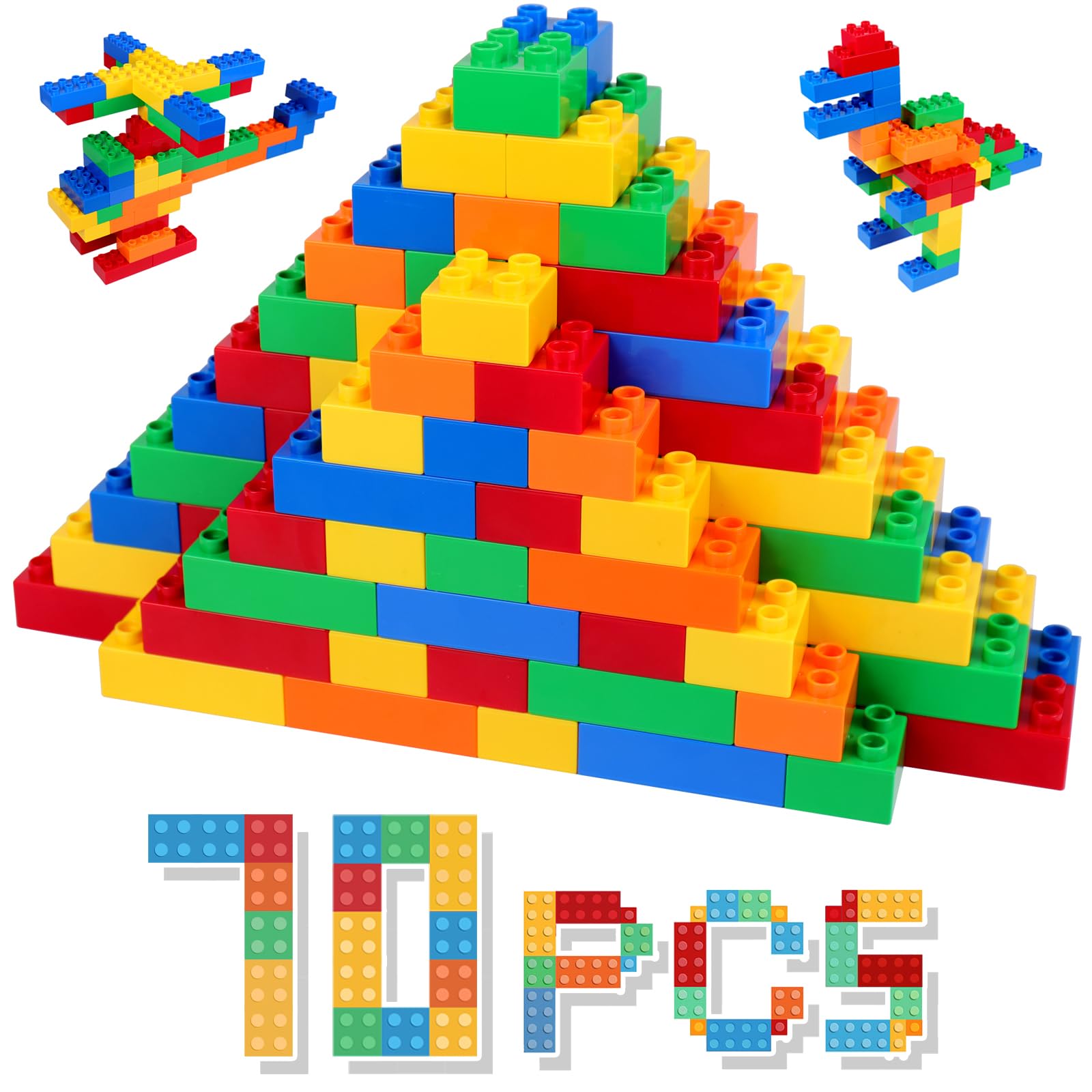 Bloques de Construcción Grandes para Niños - Set de 70 Piezas, Compatibles con Bloques Tipo Duplo, Juguete Educativo para 3 4 5 6 Años, Juego Creativo en 5 Colores.
