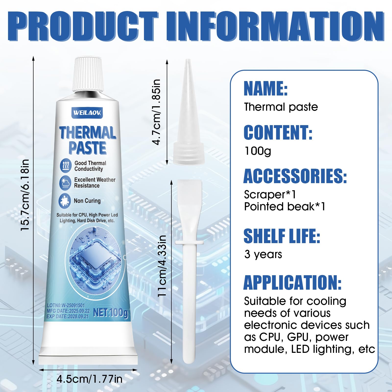 Pasta Termica CPU, Thermal Paste, Pasta Termica, Eccellente Conduttività Termica, Pasta Termica ad Alte Prestazioni Adatta per CPU, Console di Gioco, Schede Grafiche, ecc, 100 ML