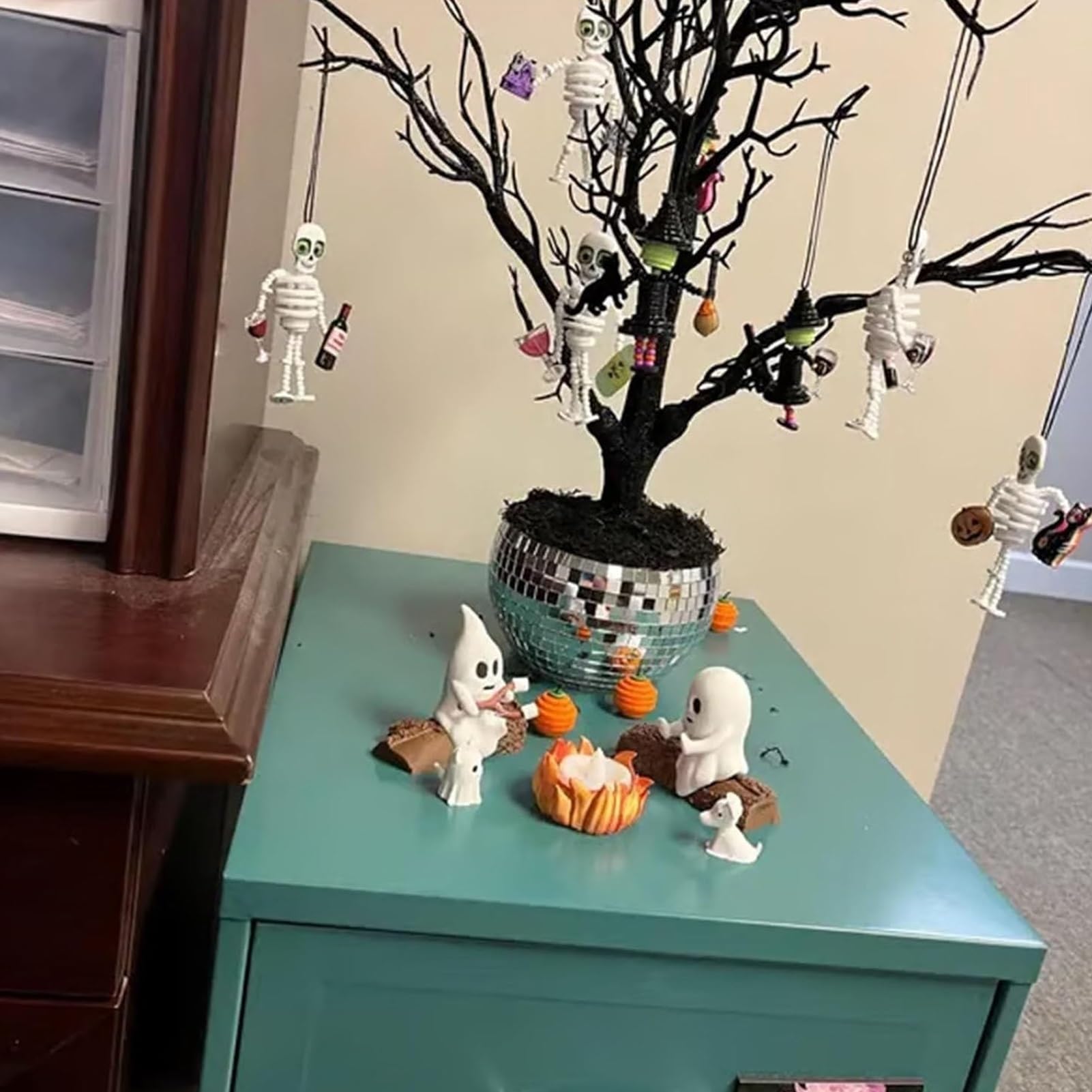 Ghost Campfire lampka nocna, 3D duch, ognisko, migocząca lampka nocna, zabawna dekoracja na Halloween, urocza przytulna upiorna statuetka, lampka nocna do domowego kominka lub biurka (wszystkie)