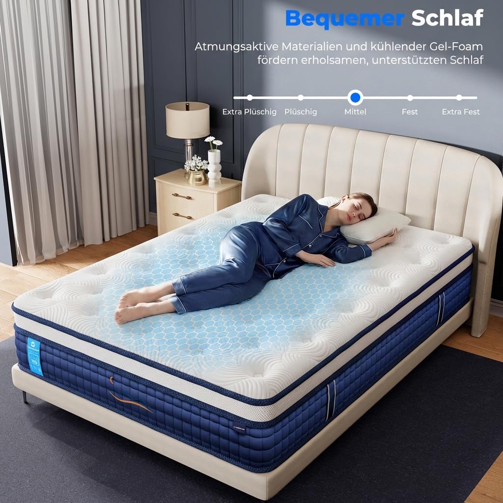 HOMRELEXA Taschenfederkernmatratze 90x200 H3, 26 cm Hybridmatratze mit Gel-Viscoschaum, 7-Zonen Orthopädische Matratze, Atmungsaktiv, Druckentlastend, Kantenverstärkt, Oeko-TEX & CertiPUR
