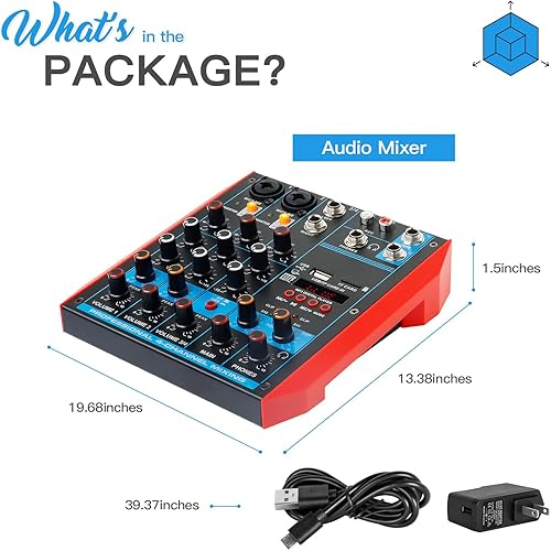 Vista 8 de Mezclador de audio de 4 canales, mini consola portátil de placa de sonido con interfaz de audio USB de 48 V Phantom Power Bluetooth USB MP3 DJ Mixer