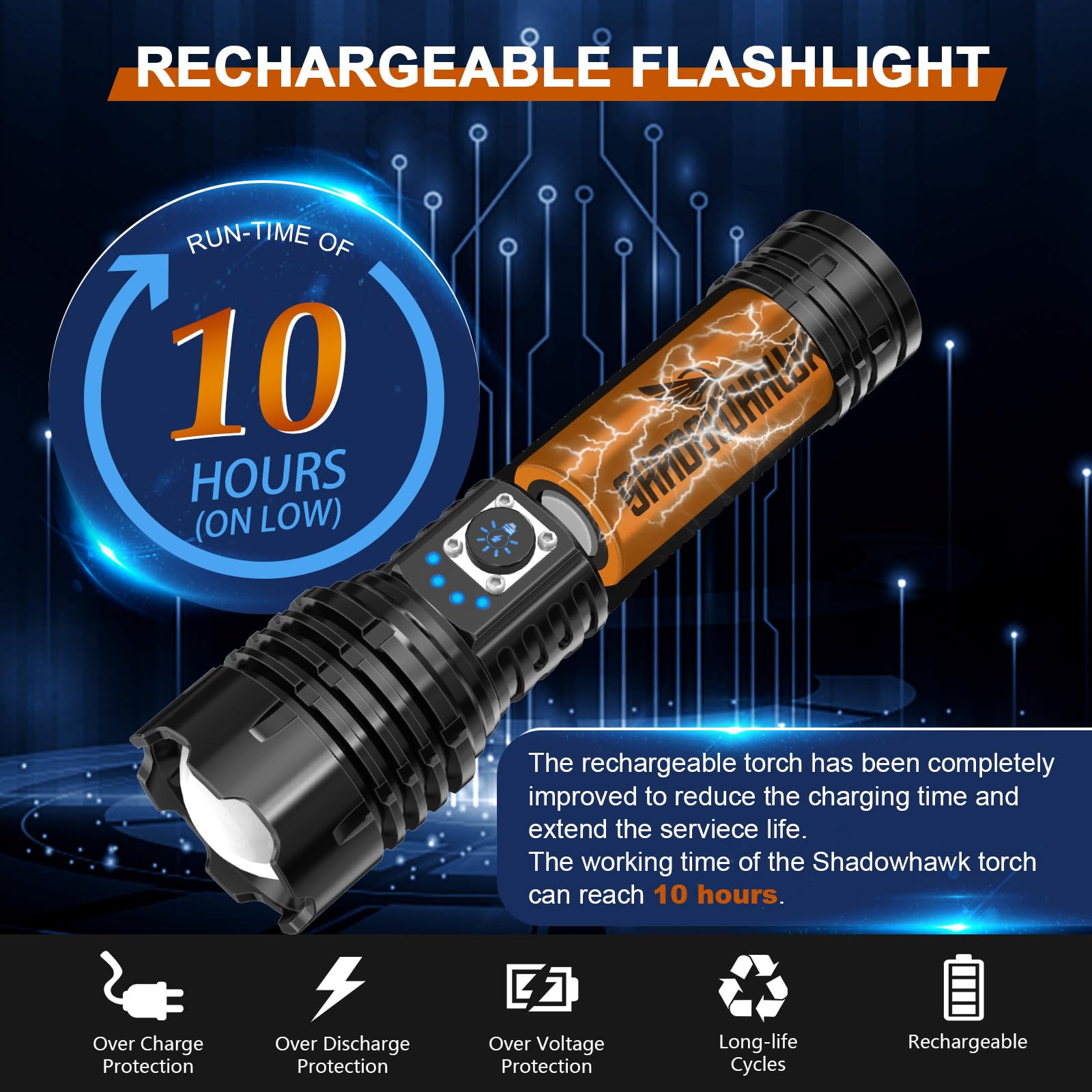 Shadowhawk 10000 Lumen Rechargeable Torch - Powerful Flashlight -6 Shadowhawk 10000 Lumen Rechargeable Torch - Powerful Flashlight -6