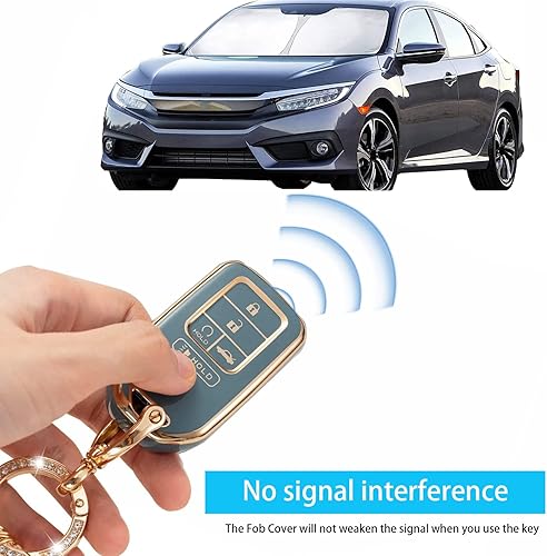 Miniatura 3 de Funda suave para llavero Honda, 4 5 botones, protección de TPU con llavero dorado de moda, compatible con Civic Accord Pilot CRV HRV CRZ Fit Odyssey