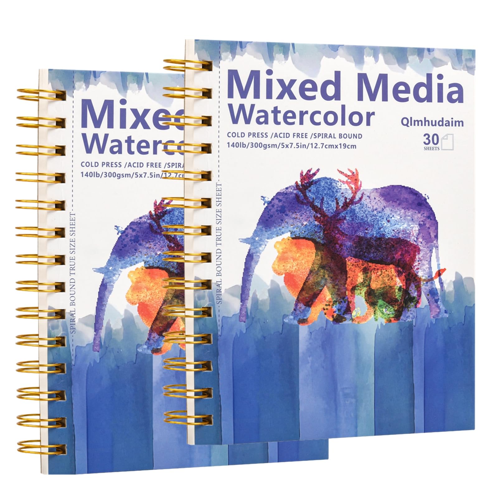 Qlmhudam Watercolor Paper Pad 8" x 11" - Heavyweight and textured paper Sketchbook,Spiral Bound, 20 Sheets 140lb/300g sketch pad, Watercolor Sketchbook for Wet & Dry Media,Drawing ,& Painting Journals