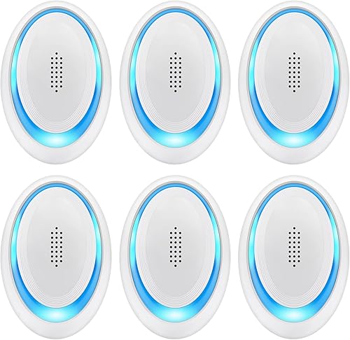 Repelente ultrasónico de plagas, paquete de 6 repelentes de plagas para interiores, repelente de plagas para insectos, cucarachas, ratones, arañas