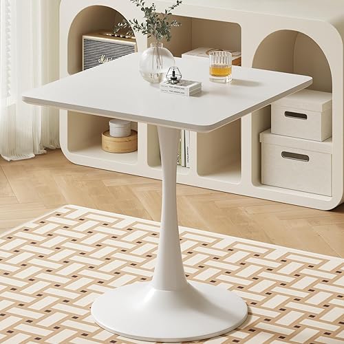 Mesa cuadrada blanca de tulipanes para 2 personas, mesa de comedor pequeña de 24 pulgadas con base de pedestal de metal para cocina, mesa moderna de