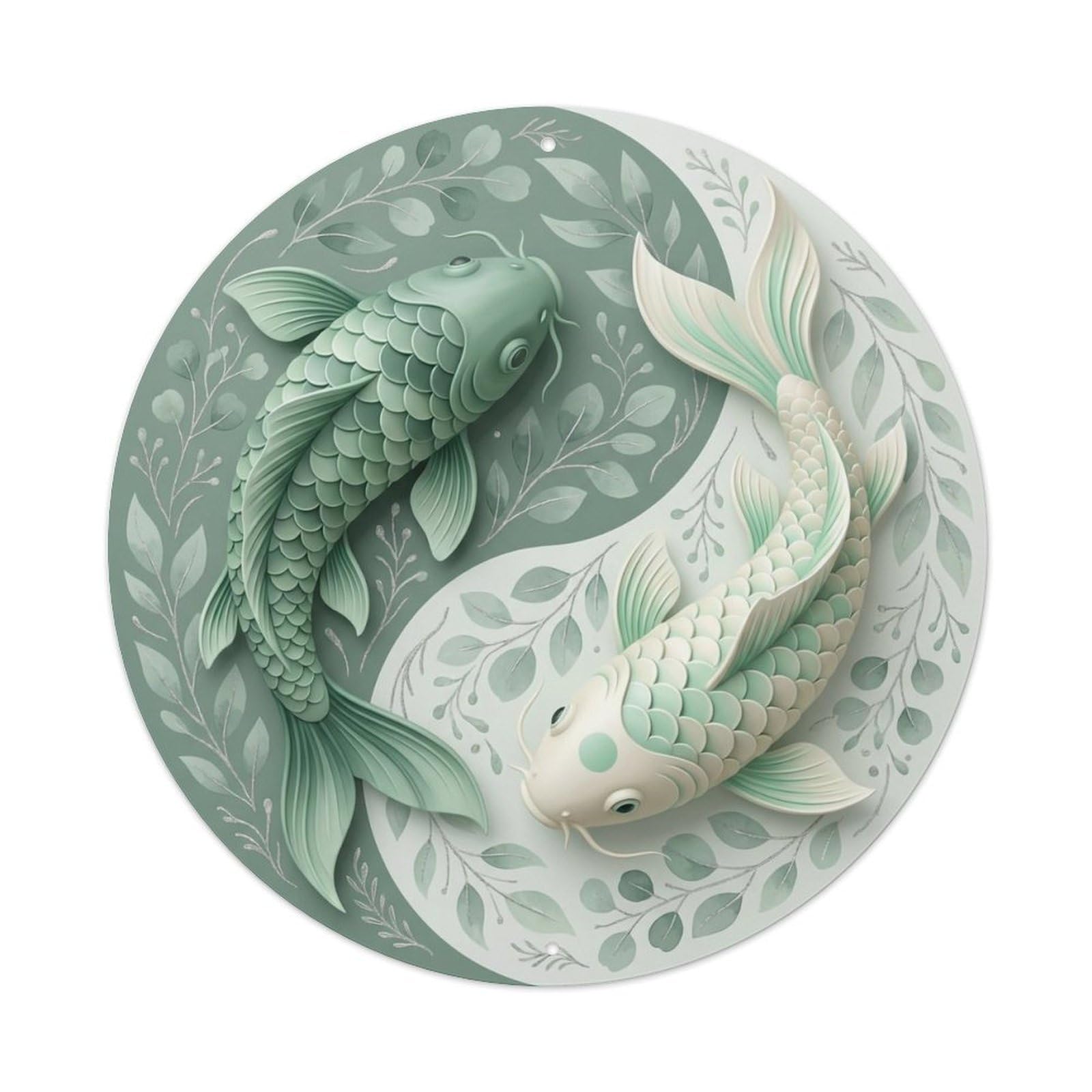 Tai Chi Koi Fish Eucalyptus Green Herb Fresh Natural Calm Metal Tin Sign