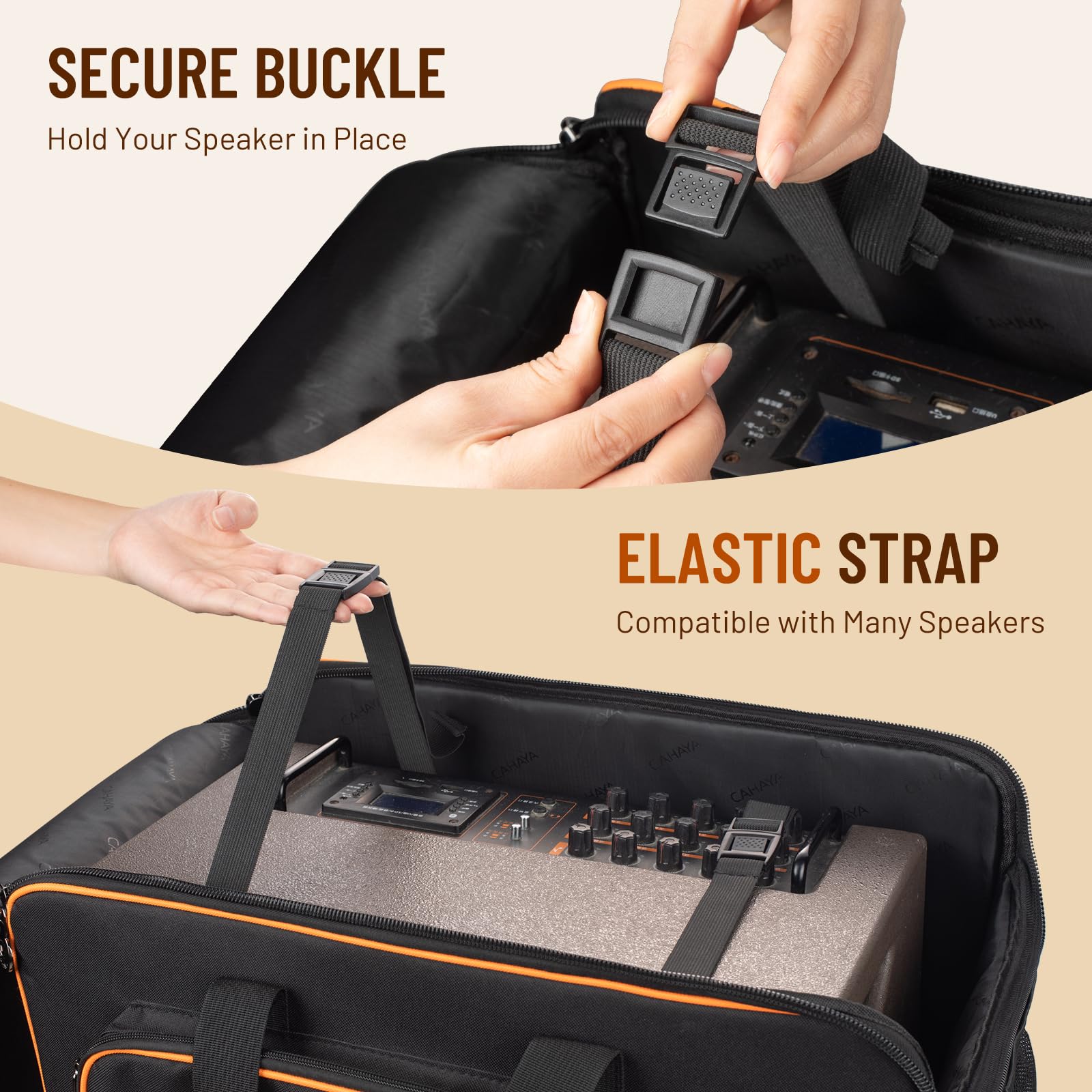 CAHAYA CY0361 Sac de Transport rembourré pour Haut-Parleur avec Plusieurs Poches et Sangles extérieures pour Bluetooth Boombox Stands Accessoires, Noir, Moderne