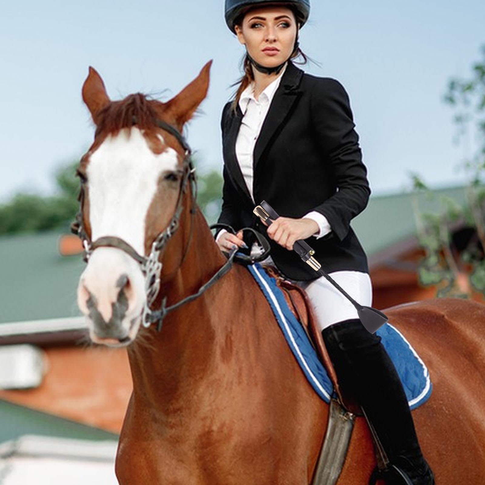 Cravache D'équitation Légère – Poignée Antidérapante, Dragonne, 4 Tailles (30 à 60 Cm) – Noir, Cuir PU