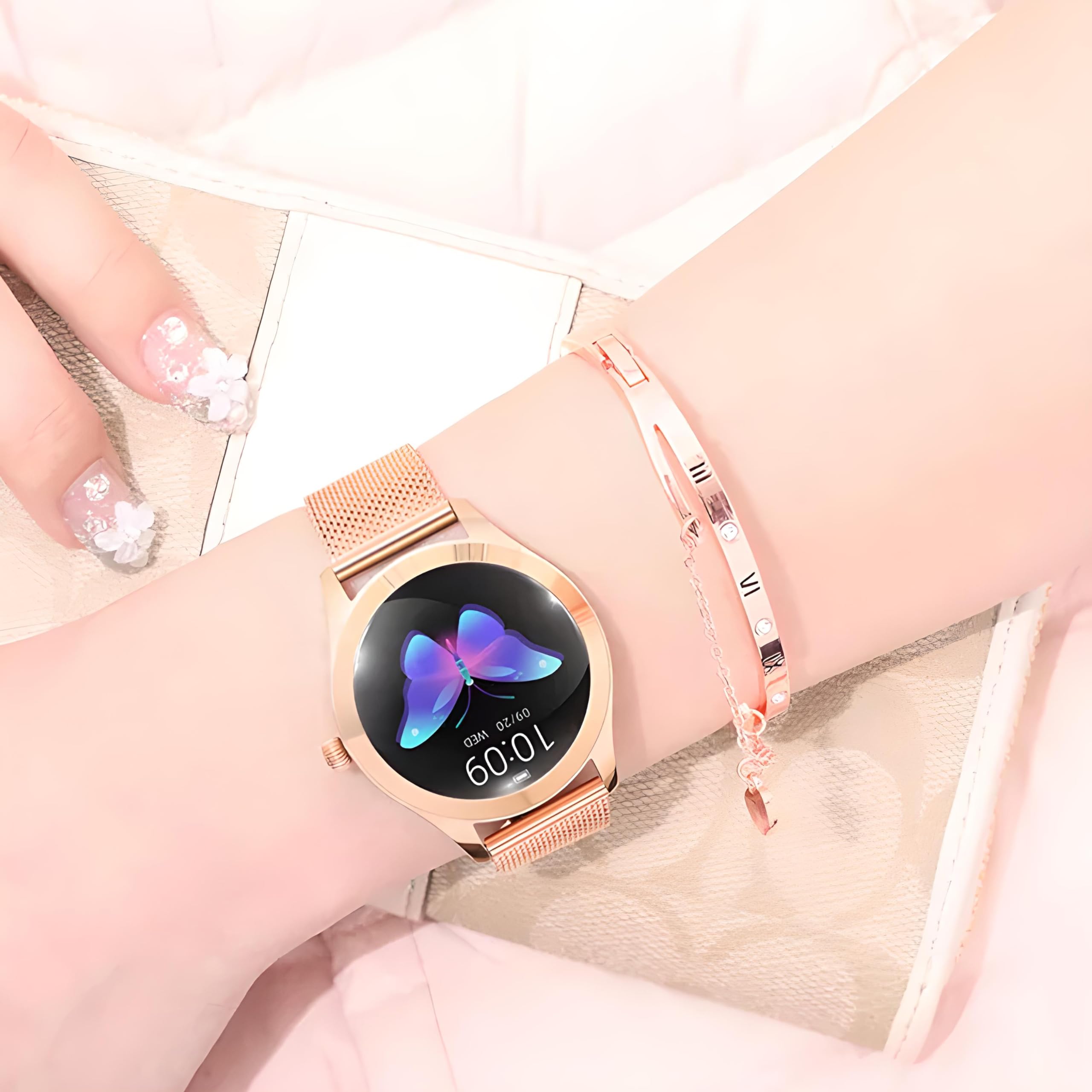 Retoo Montre connectée homme/femme - Téléphone - 1,04" - Touches complètes - Sports - GPS - Fréquence cardiaque - Sport - Chronomètre - Doré
