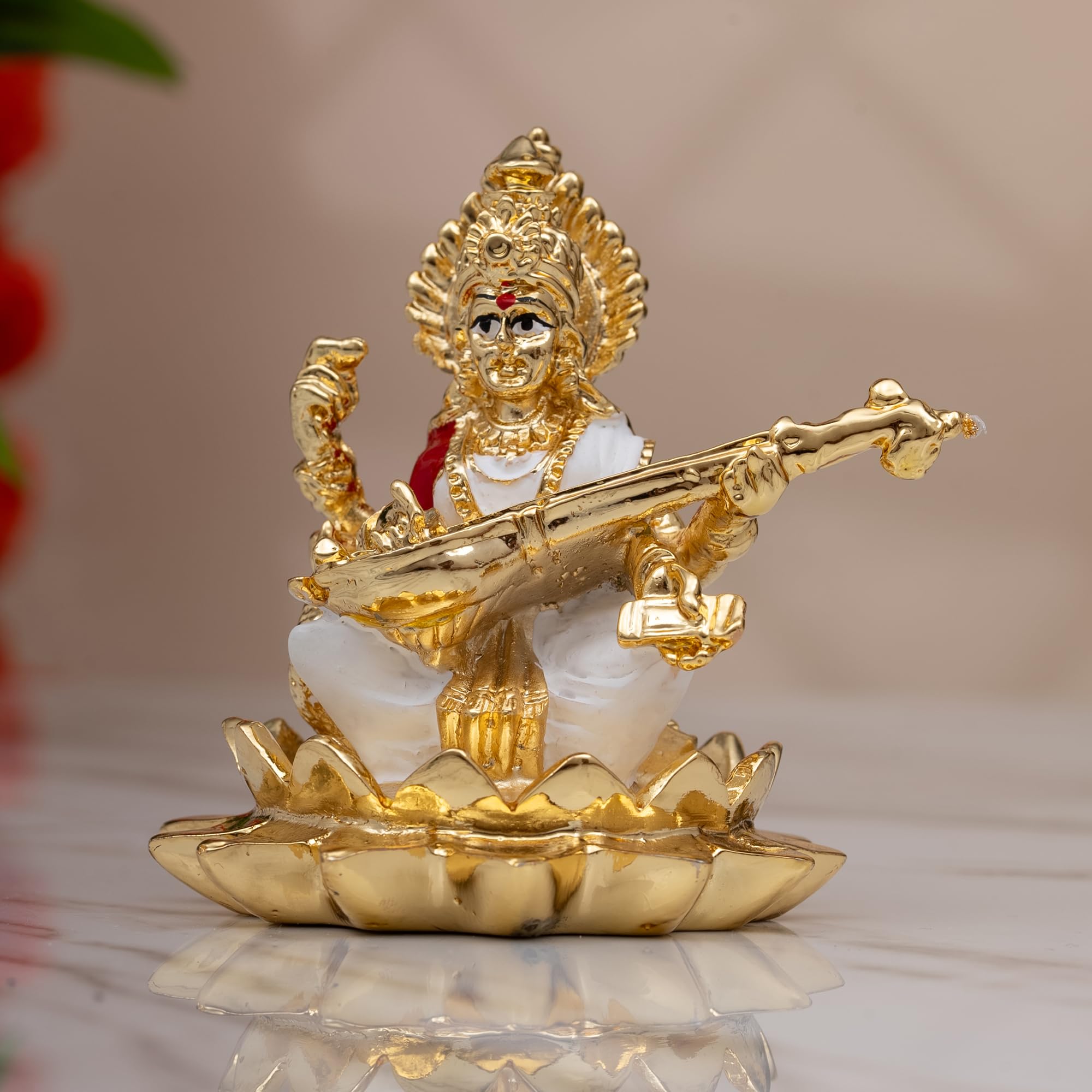24K Gold Saraswati Maa Idol - Home Temple Decor -1