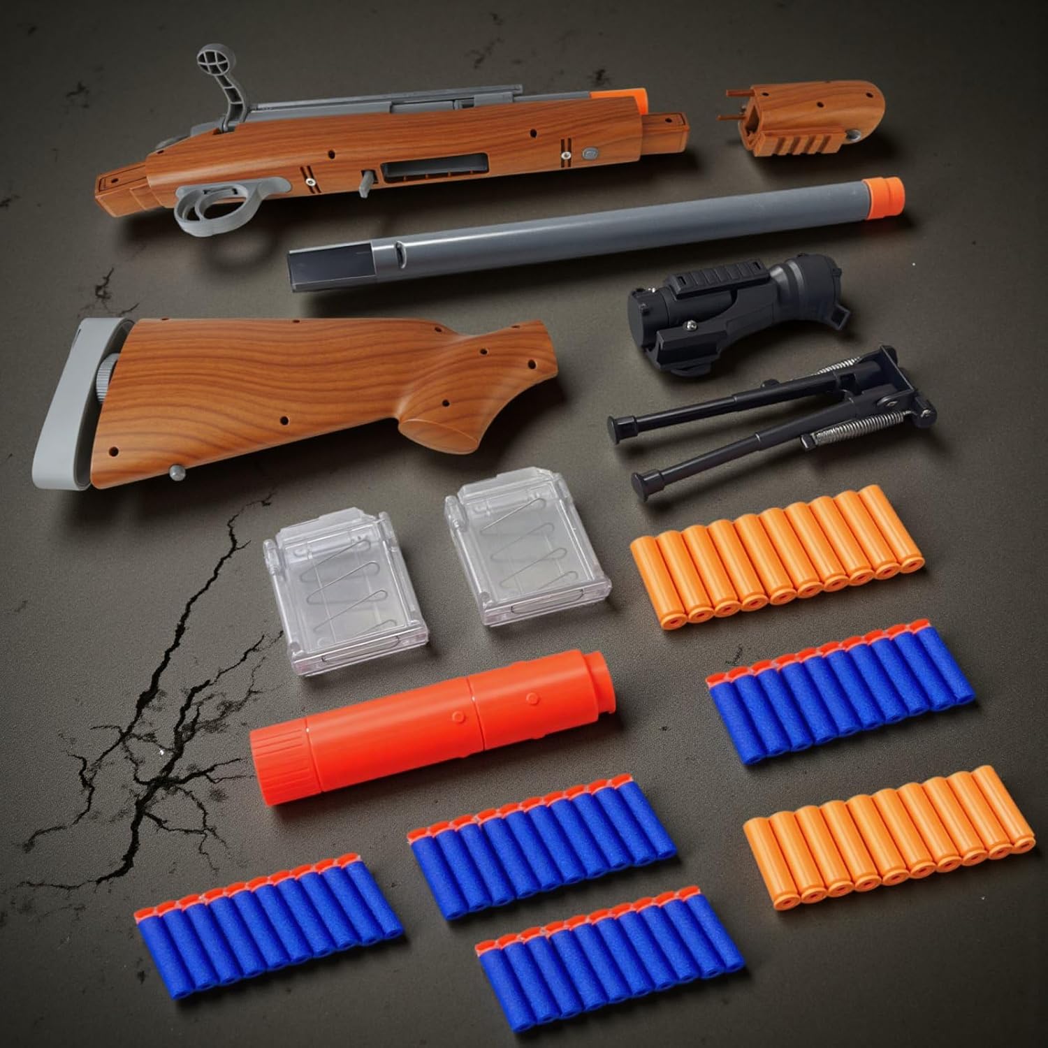 AGM MASTECH M24 Foam Blaster, Shell Ejecting, Safety Switch, Adjustable Stock 41.8 Inch, Scope, 40 Darts, 20 Casings, 2 Mags, Tactical Game Gear for Teens 14+ years Adults(Wood Grain) - Image 3