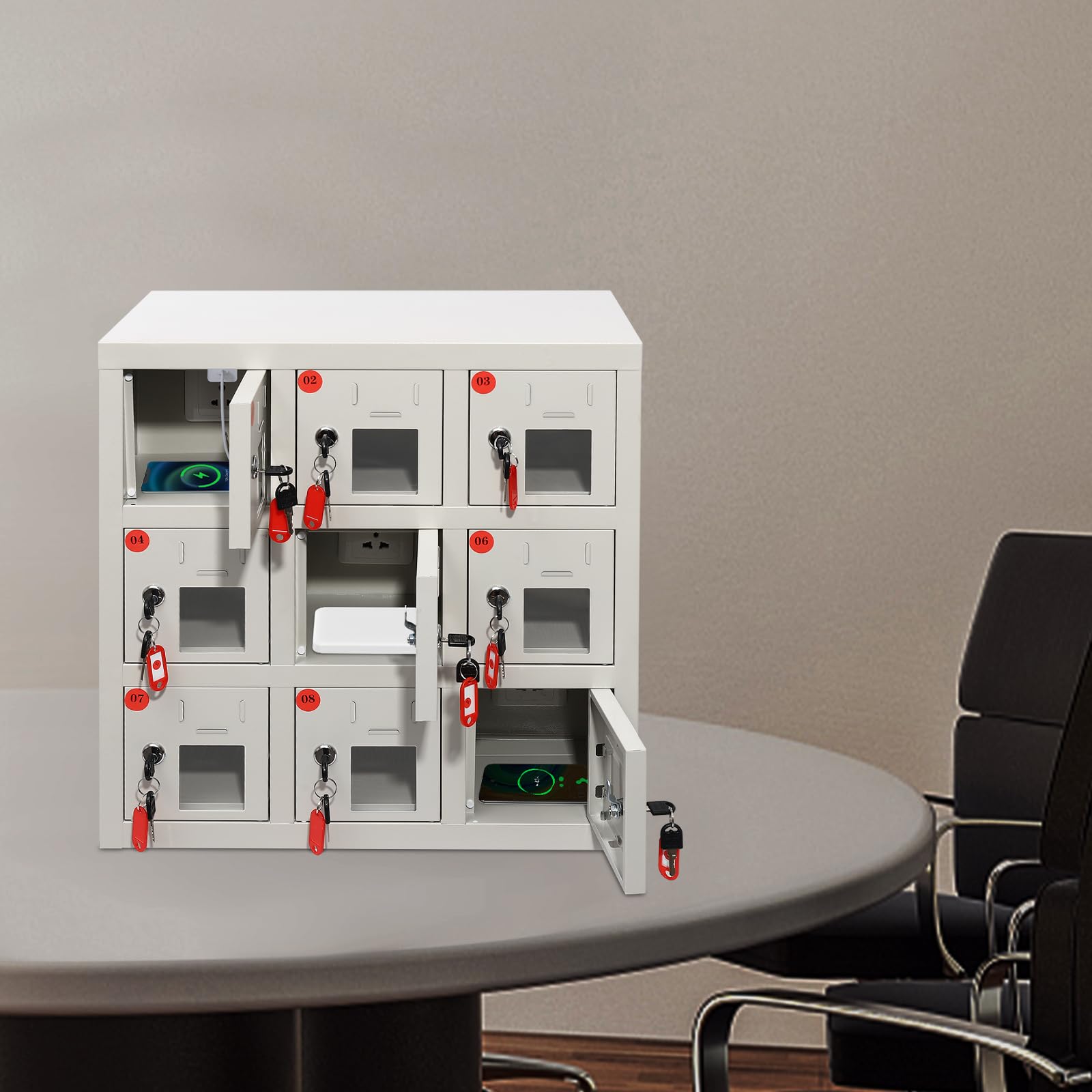 6-Bay Steel Cell Phone Locker with Charging Station & Key Lock - Secure Mobile Phone Cabinet for Schools, Factories, Troops, Offices, and Public Spaces