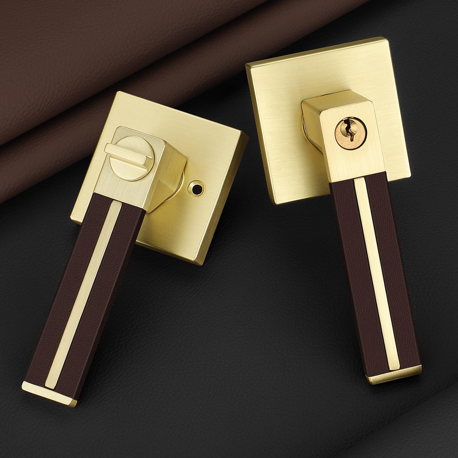 EHOMEWARE 1 Pack Keyed Door Locks Satin Brass Door Handles with Lock and Keys, Exterior/Interior Door Knobs for Bedroom or Living Room