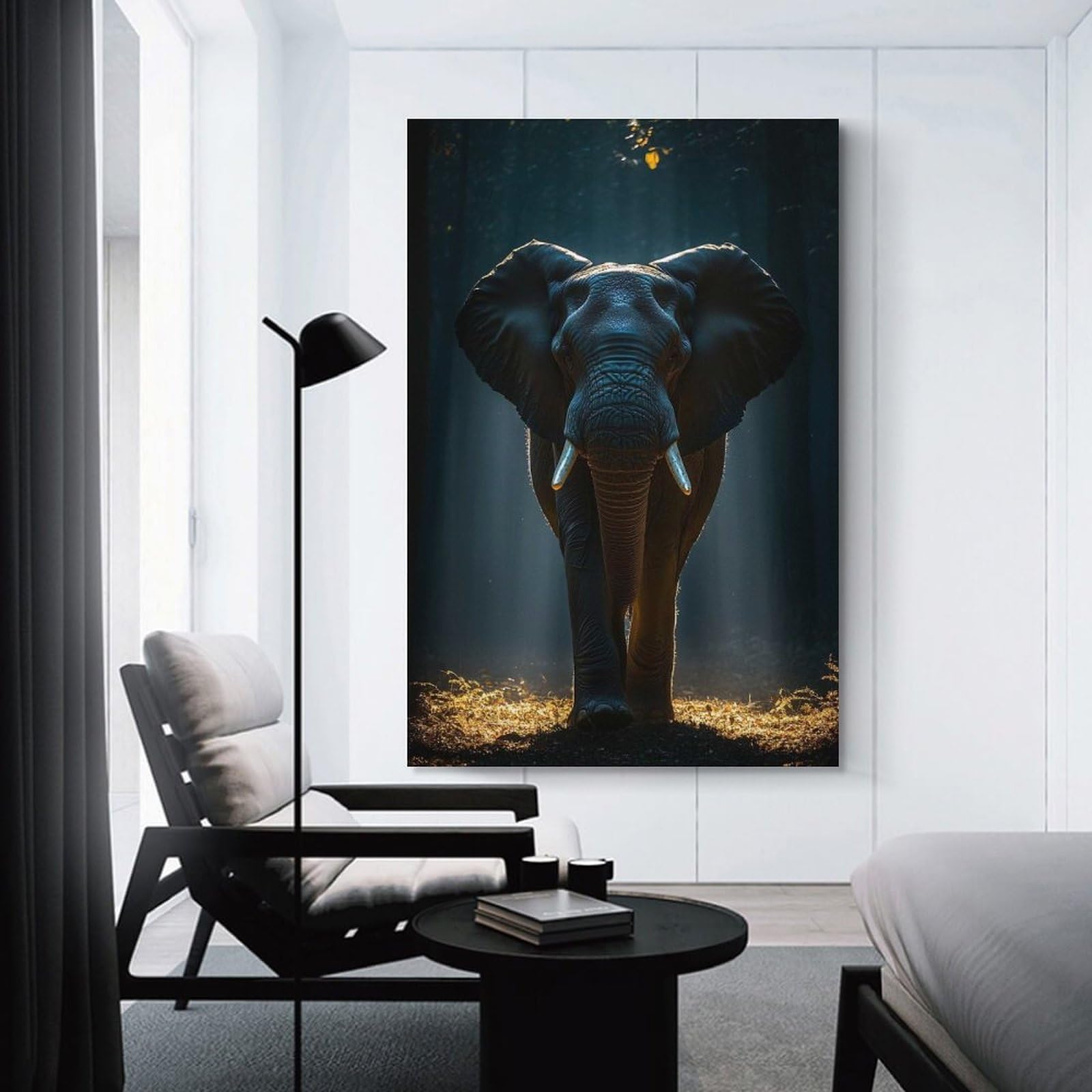 Junmoney Home Decor Wall Art Majestic Elephant in Forest Light, 16x24inch(40x60cm), for Workspace Walls, Study Corners Or Bedrooms, A Smart Decor Choice for Study Walls