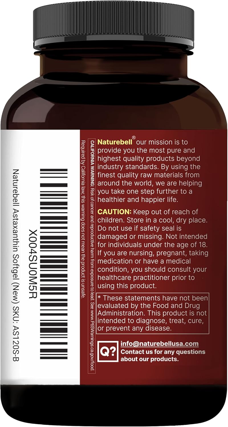 NatureBell Maximum Strength Astaxanthin 12mg, 240 Softgels - 4 Month Supply - Natural Antioxidant from Haematococcus Pluvialis Microalgae | Non-GMO, Gluten Free - Image 8
