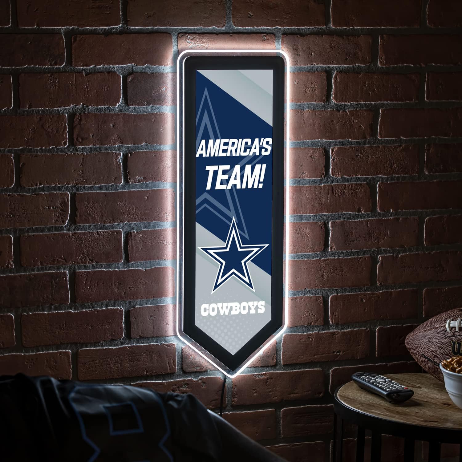 Team Sports America Evergreen NFL Dallas Cowboys | Ultra-Thin LED Light Wall Sign Decor | Large Pennant Banner | 9 x 23 Inches | Made in the USA