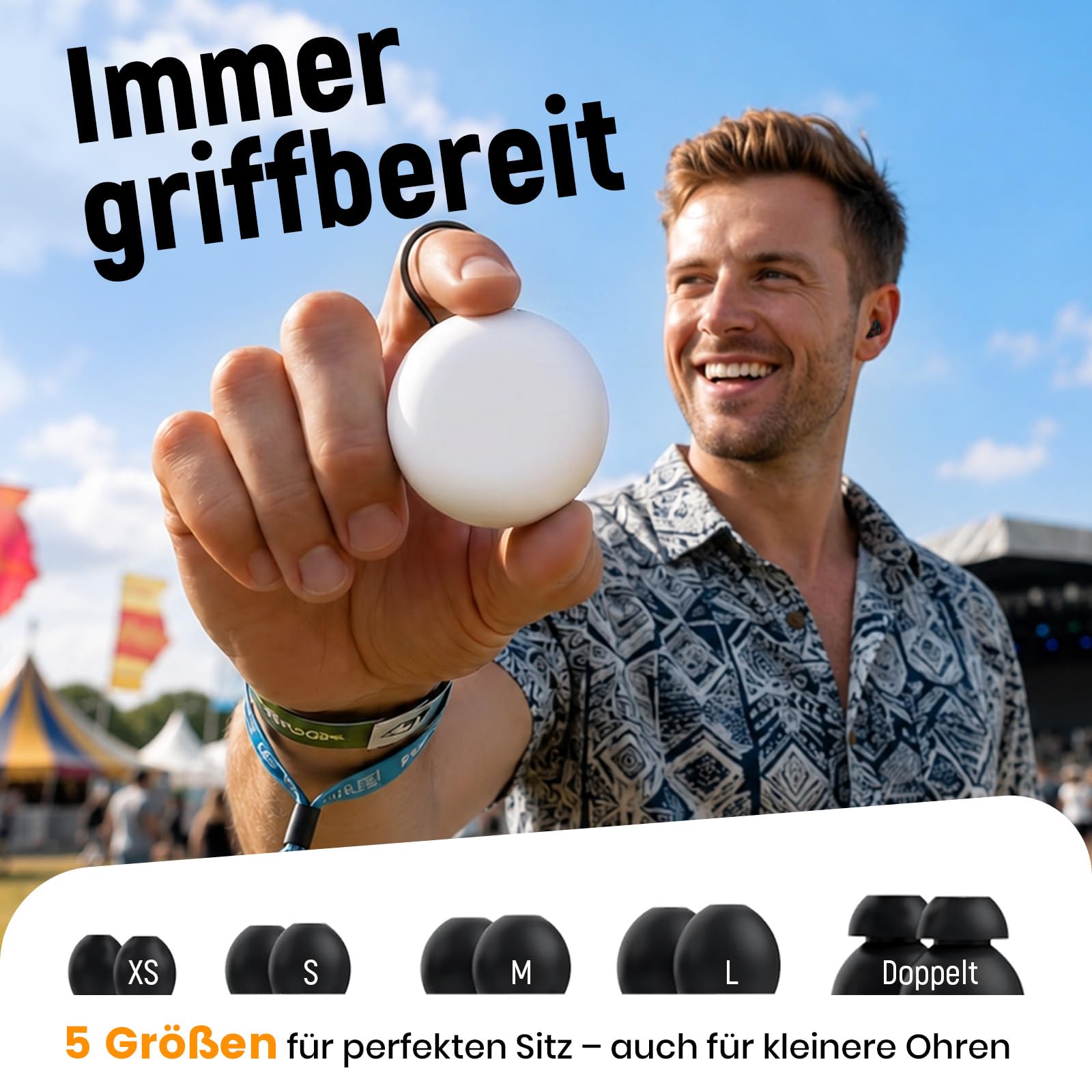 Konzert-Ohrstöpsel mit 19 dB Geräuschreduzierung, Ohrstöpsel für Konzerte, Festivals, Gigs und Live-Musik, verhindert Ohrklingeln, inkl. 10 Ohrpassstücke (XS/S/M/L/Doppelschicht)