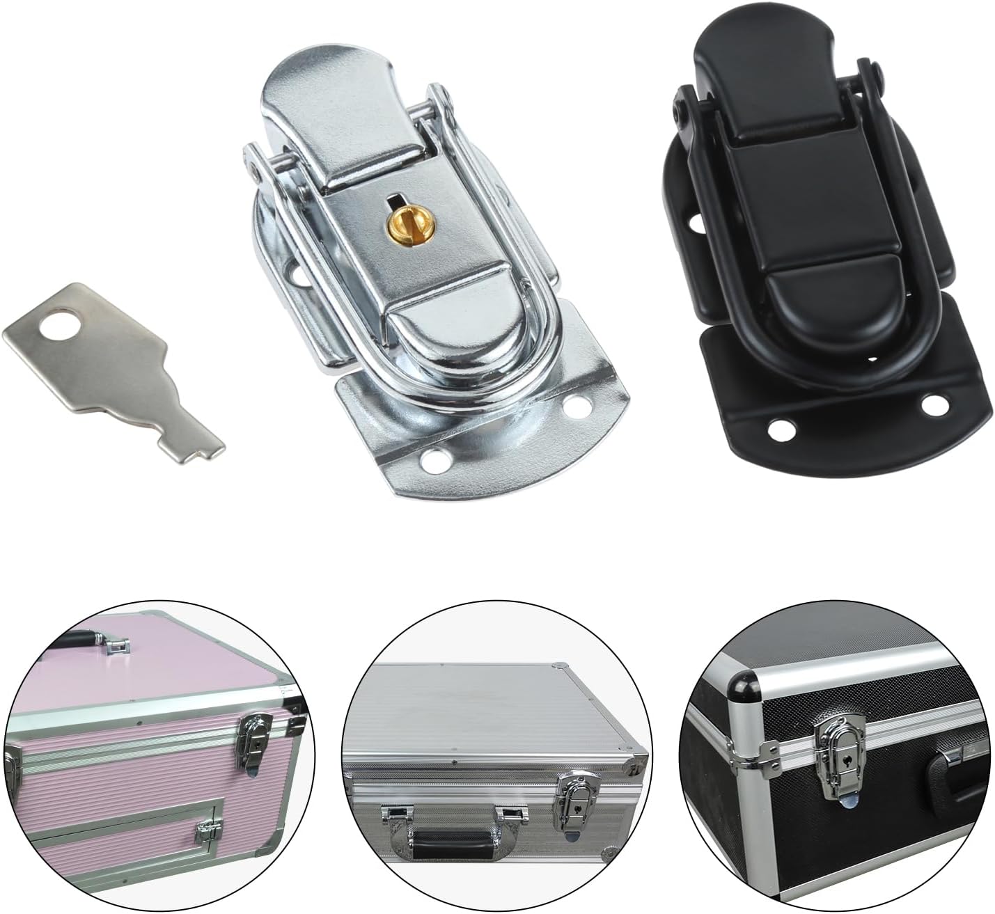 dophee 5Pcs Silver Metal Box Latch Hasp with Key Safety Lock Buckle for Flight Case Cabinet Toolbox Wooden Box Furniture, 69x34mm/2.72"x1.34"