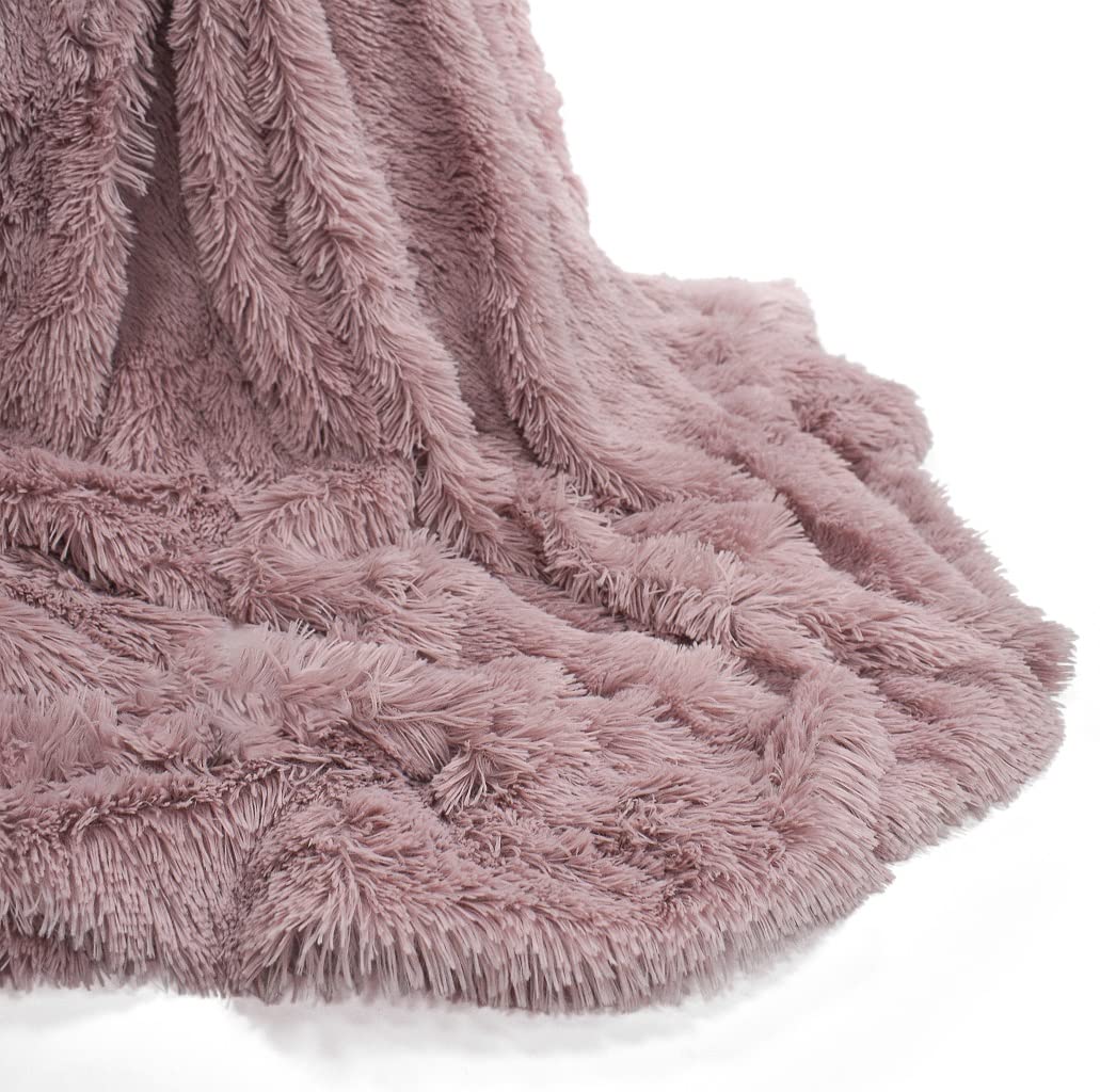 Teddy Fleece Luxury Hug and Snug Cuddles Fluffy Faux Fur Sherpa Reversible Throw Sofa Bed Super Soft Warm and Cosy Blanket Throw Blush Pink 150cm x 200cm Approximate