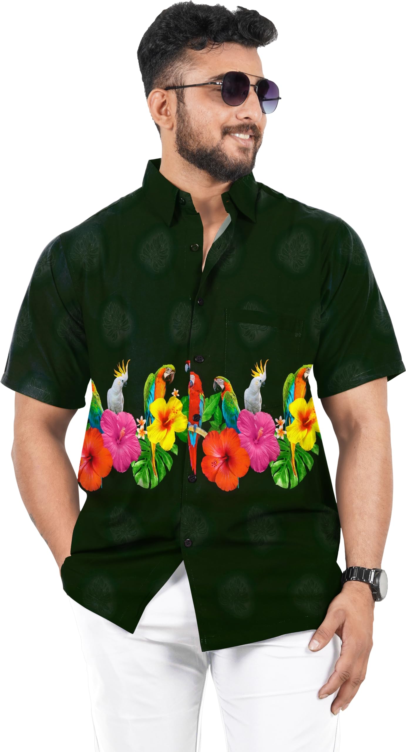 LA LEELA Men's Hawaiian Shirt Caribbean Summer