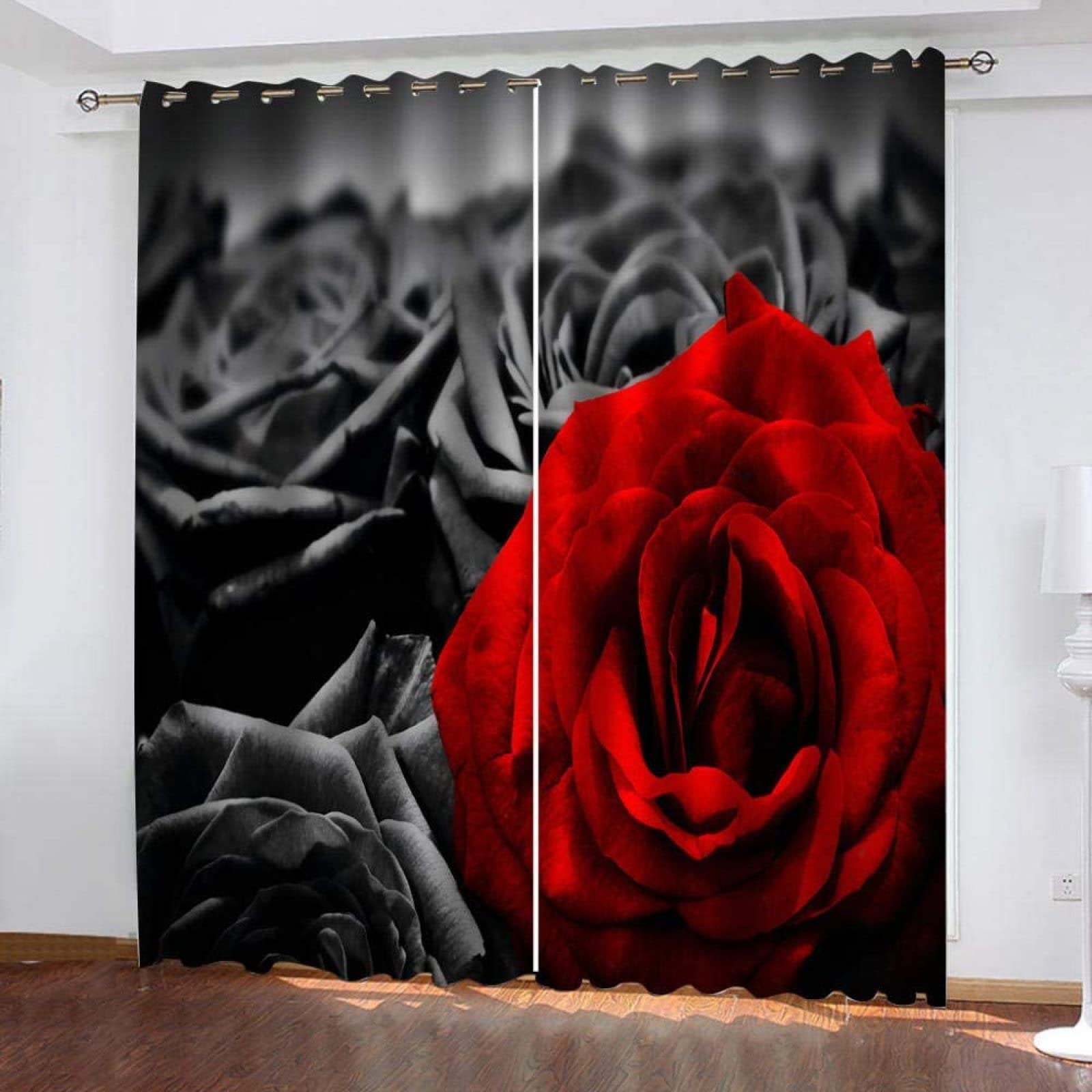 HATEGE Red Rose Curtains for Bedroom 54 Drop 3D Printed Romantic Couple Blackout Curtains Soft Thermal Insulated Eyelet Curtain for Living Room, 2 Panels 46x54 Inch (WxL)