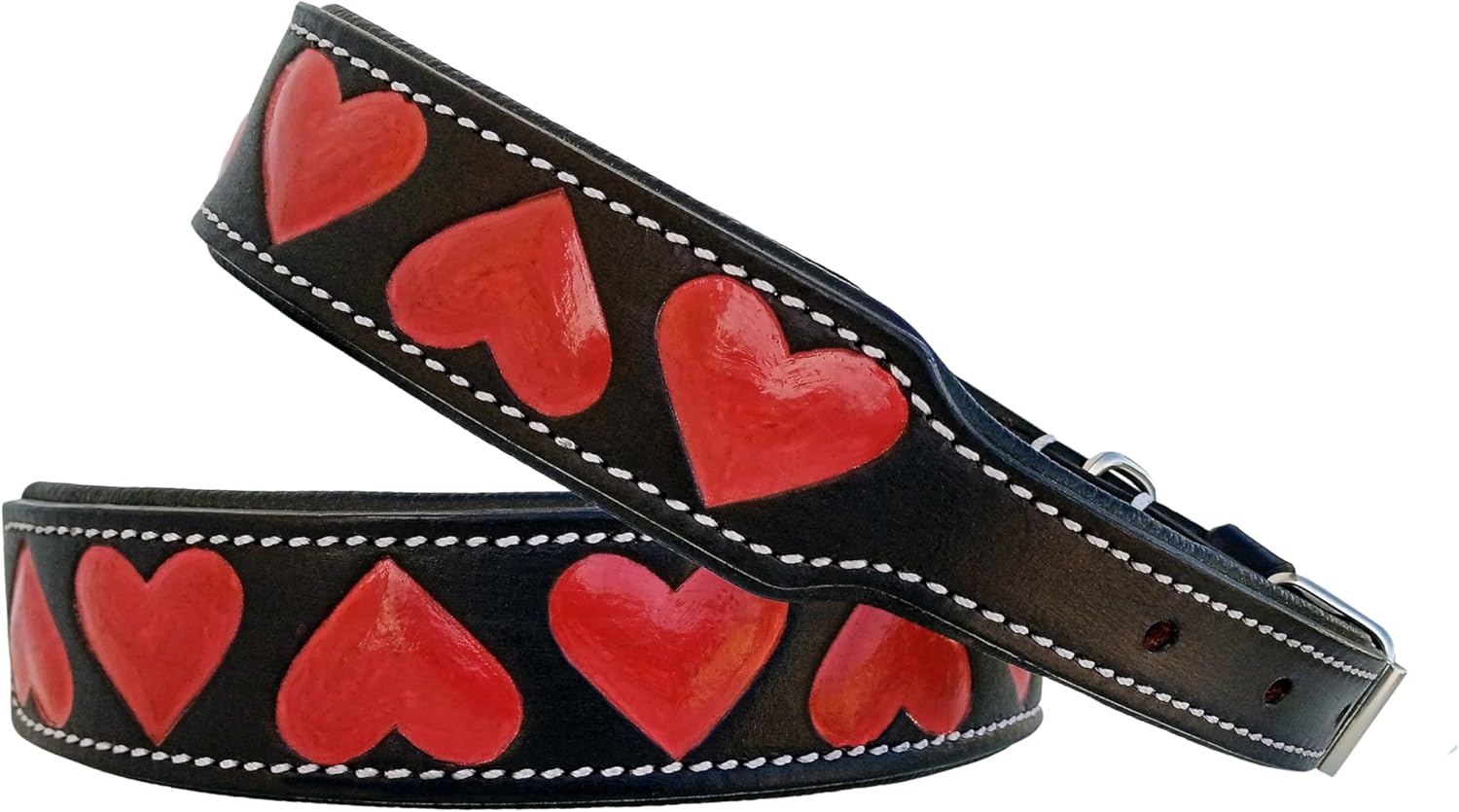 Heavy Duty Heart Leather Dog Collar Adjustable Padded Soft for Small Puppies and Big Dogs 10AB161-L
