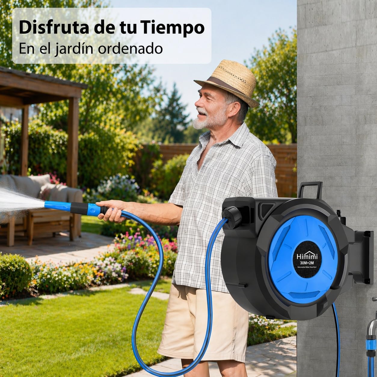 Himimi Avvolgitubo da Giardino Retrattile da Parete 30 m + 2 m, 1/2", Avvolgitubo Automatico con Rientro Lento, Blocco a Qualsiasi Lunghezza, Supporto Girevole 180°, Resistente ai Raggi UV e al Gelo