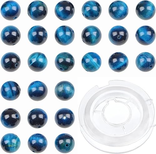 Bymitel - 140 cuentas de cristal natural, piedras preciosas redondas energéticas y curativas sueltas con cordón elástico para hacer joyas, pulseras