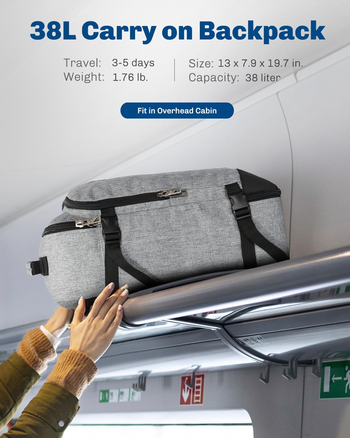 Hynes Eagle Carry on Backpack 38L Large Travel Backpack for Women Flight Approved Weekender Bag Laptop Backpack Men 15 inches Black Grey 2023