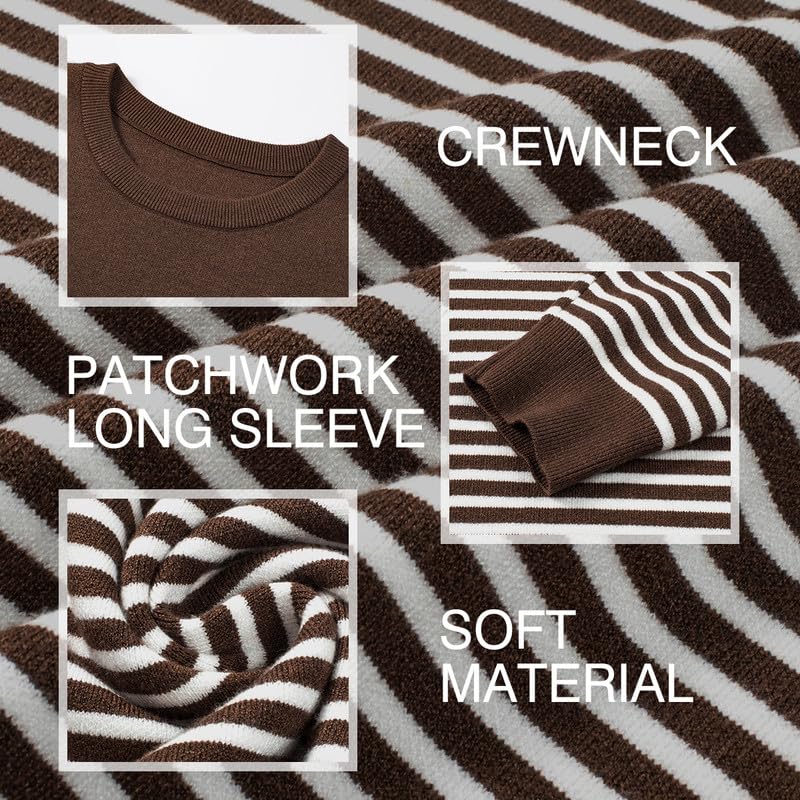 Mens Sweater Casual Slim Fit Crew Neck Striped Knitted Pollover Long Sleeve Sweaters Tops3