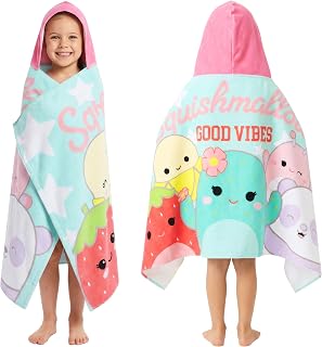 Squishmallows Bath Towels with Hood for Girls, Soft Absorbent Cotton Beach Towels, Swimming Pool Hooded Poncho, Shower Bath Travel Cozy for Girls Ages 6-14 (Multi Squishmallows)