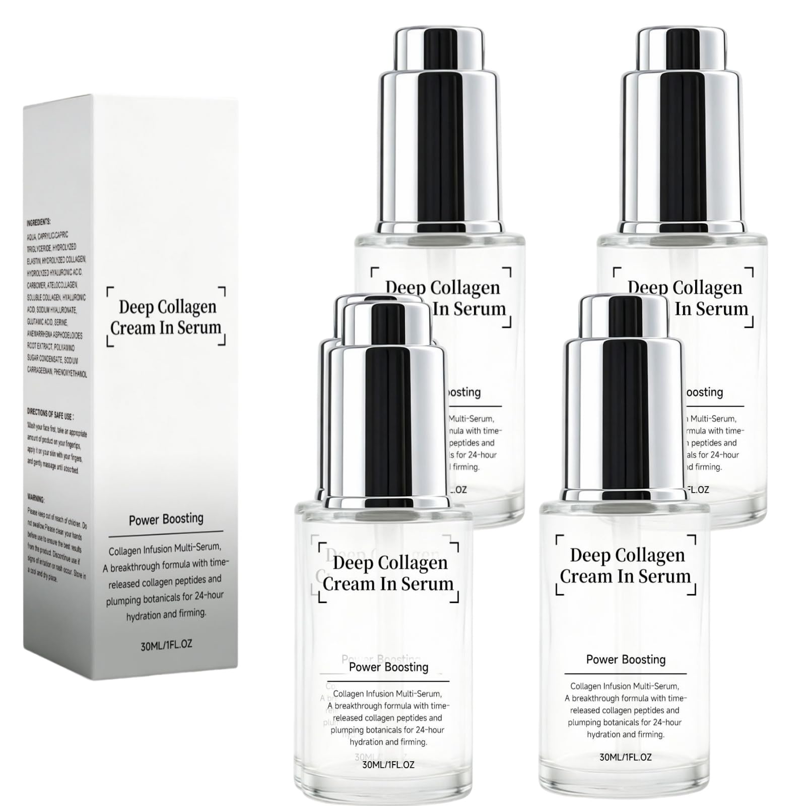 collagene marino acido ialuronico siero idratante viso 30ml | Idratante, rassodante e riparatore, adatto a tutti i tipi di pelle, per l'uso mattina e sera.