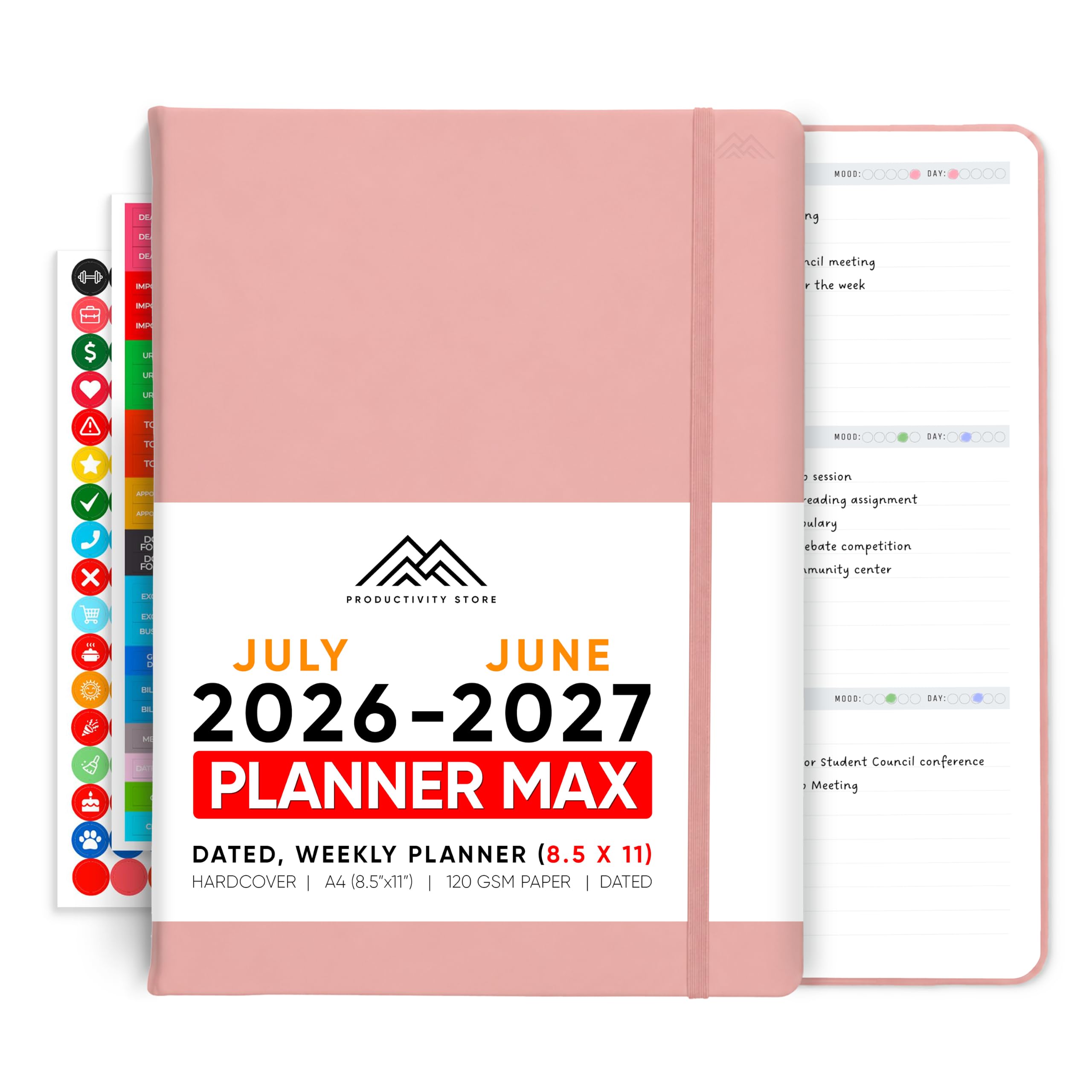 Planer Juli 2026-2027, 8,5 x 11 Pro Max, datierte Produktivität und akademische 2026-2027, Tages-, Wochen- und Monatsplaner mit Startdatum Juli - A4 - Productivity Store