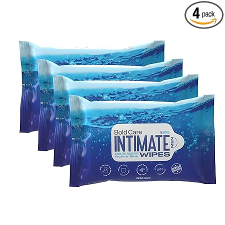 Bold Care Active Blue Intimate Cleansing Wipes For Men | pH Balanced | Skin Friendly for Intimate Hygiene | Alcohol Free Biodegradable Wipes | Travel-Friendly Wet Wipes | Pack of 4 (40 Wipes)
