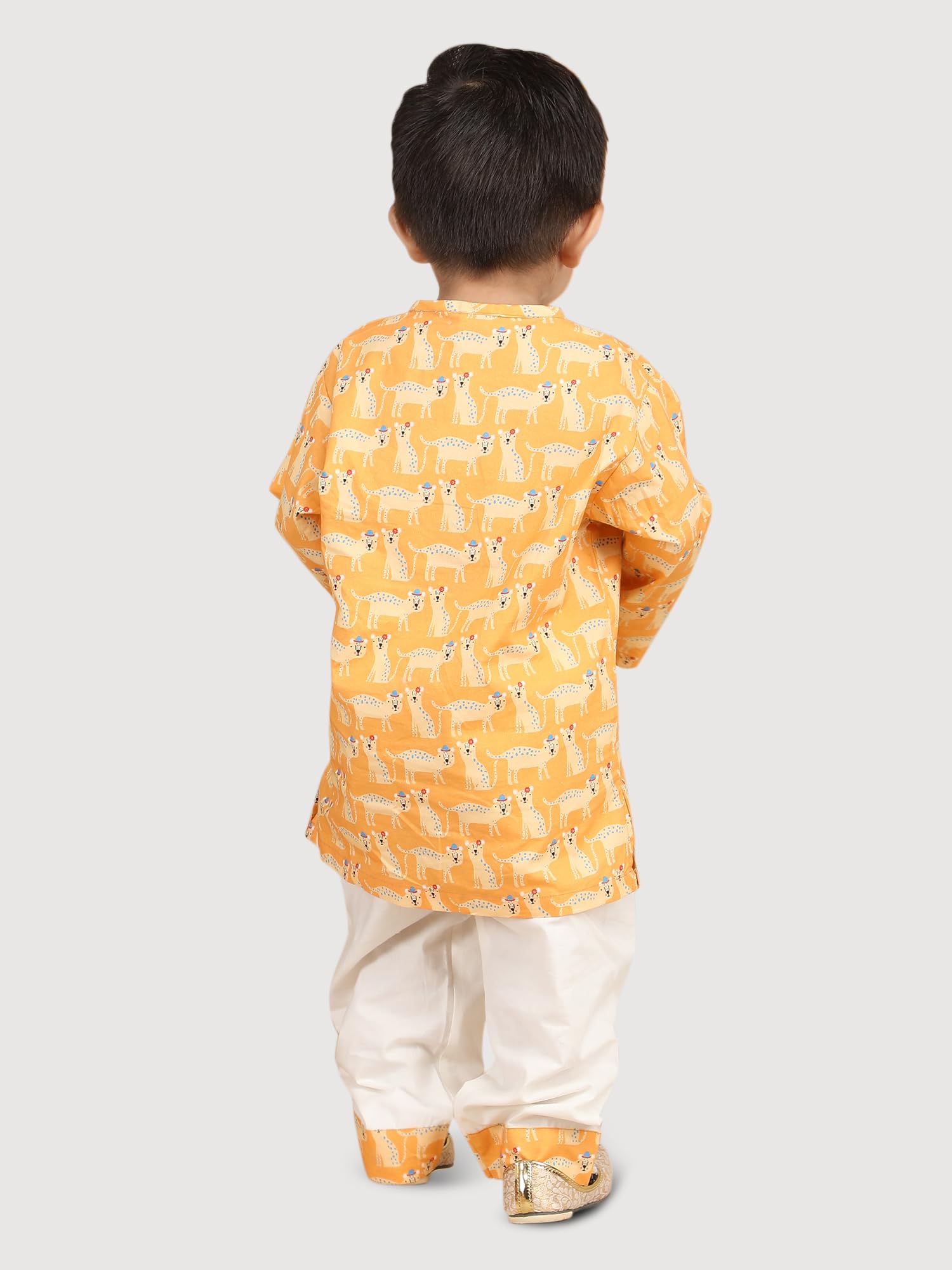 POLKA TOTS Cotton Full Sleeve Night Wear Kurta Payjama For Baby Kid - Yellow - 6-9 M - Image 2 thumbnail