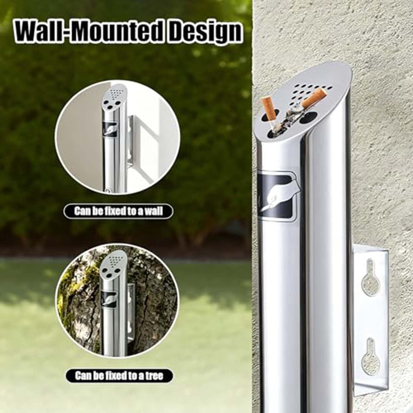 Naścienna popielniczka dla palaczy - kreatywny pojemnik na papierosy ze stali nierdzewnej, trwały cylinder zewnętrzny (18 cm) - idealny na patio, do ogrodu i przestrzeni publicznej