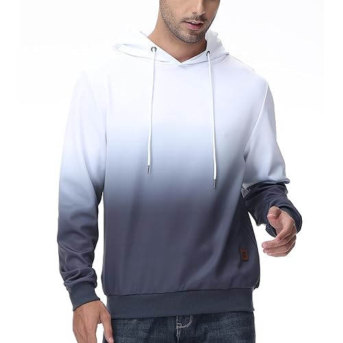 Men's Long Sleeve Gradient Casual Pullover Hoodie Athletic Sweatshirts with