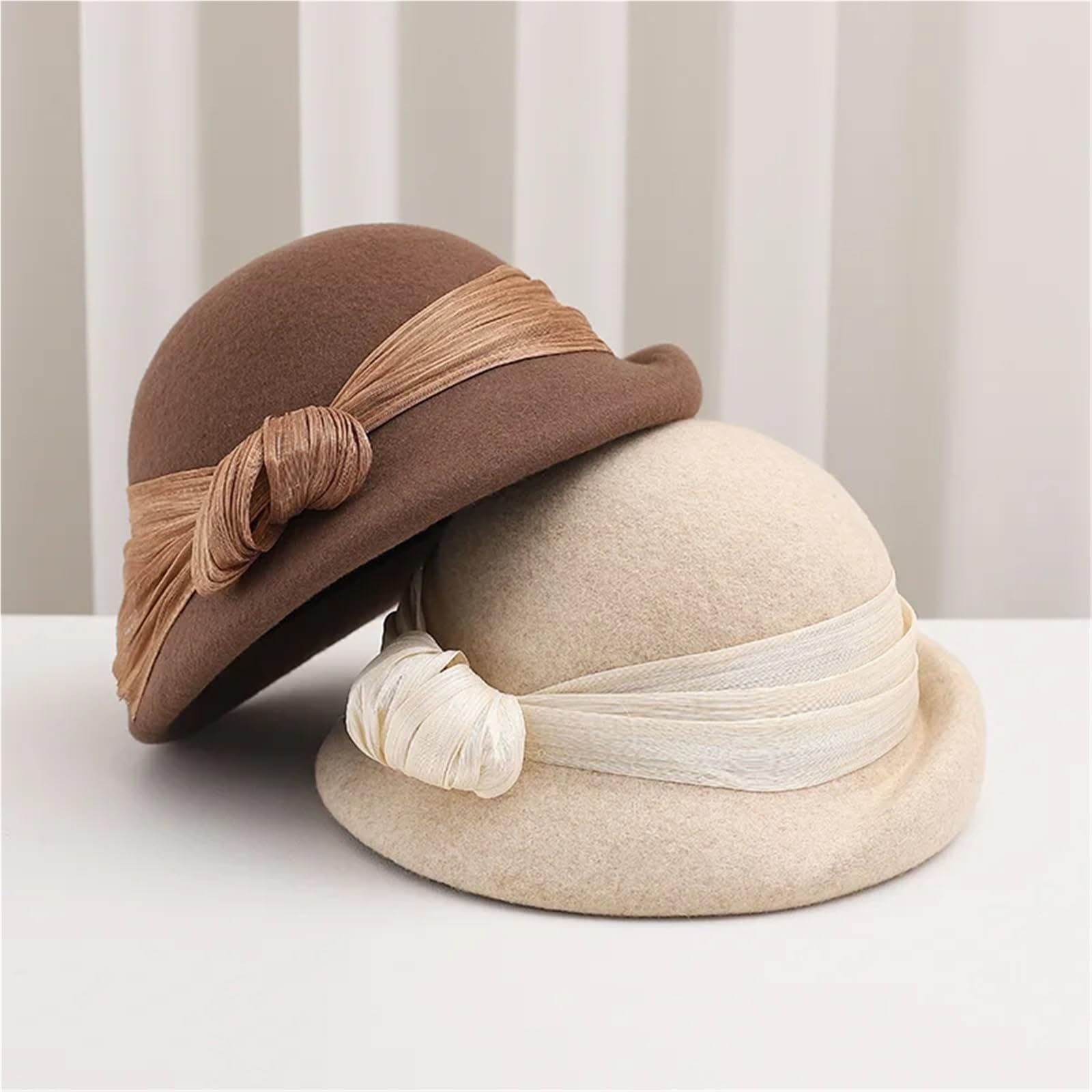 Cappello A Cloche Da Donna Berretto in lana da donna Autunno Inverno Cappello cloche con fiocco retrò Per Donna