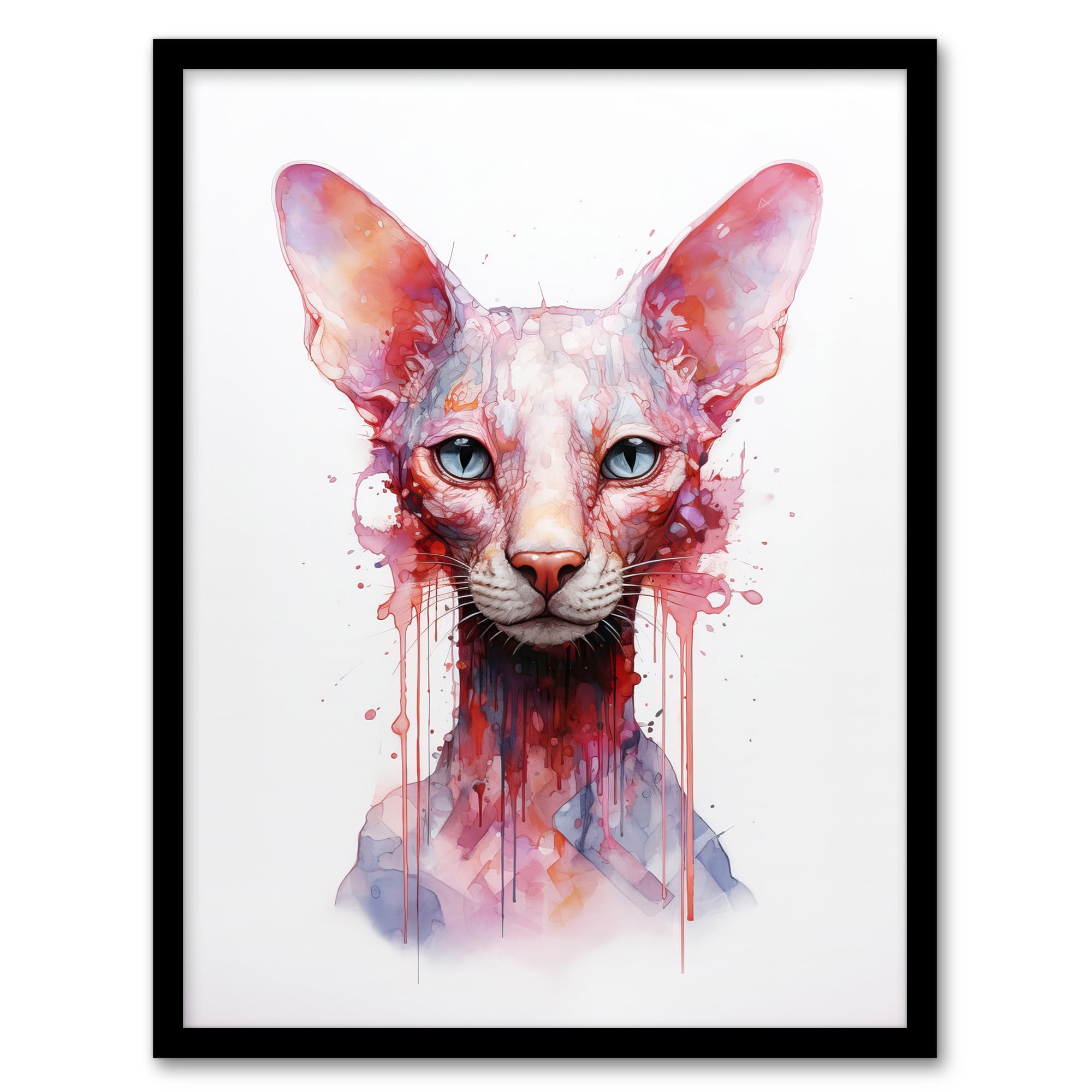 Artery8 Oriental Shorthair Cat Lovers Gift Watercolour Pet Portrait Painting Artwork Artwork Framed Wall Art Print A4