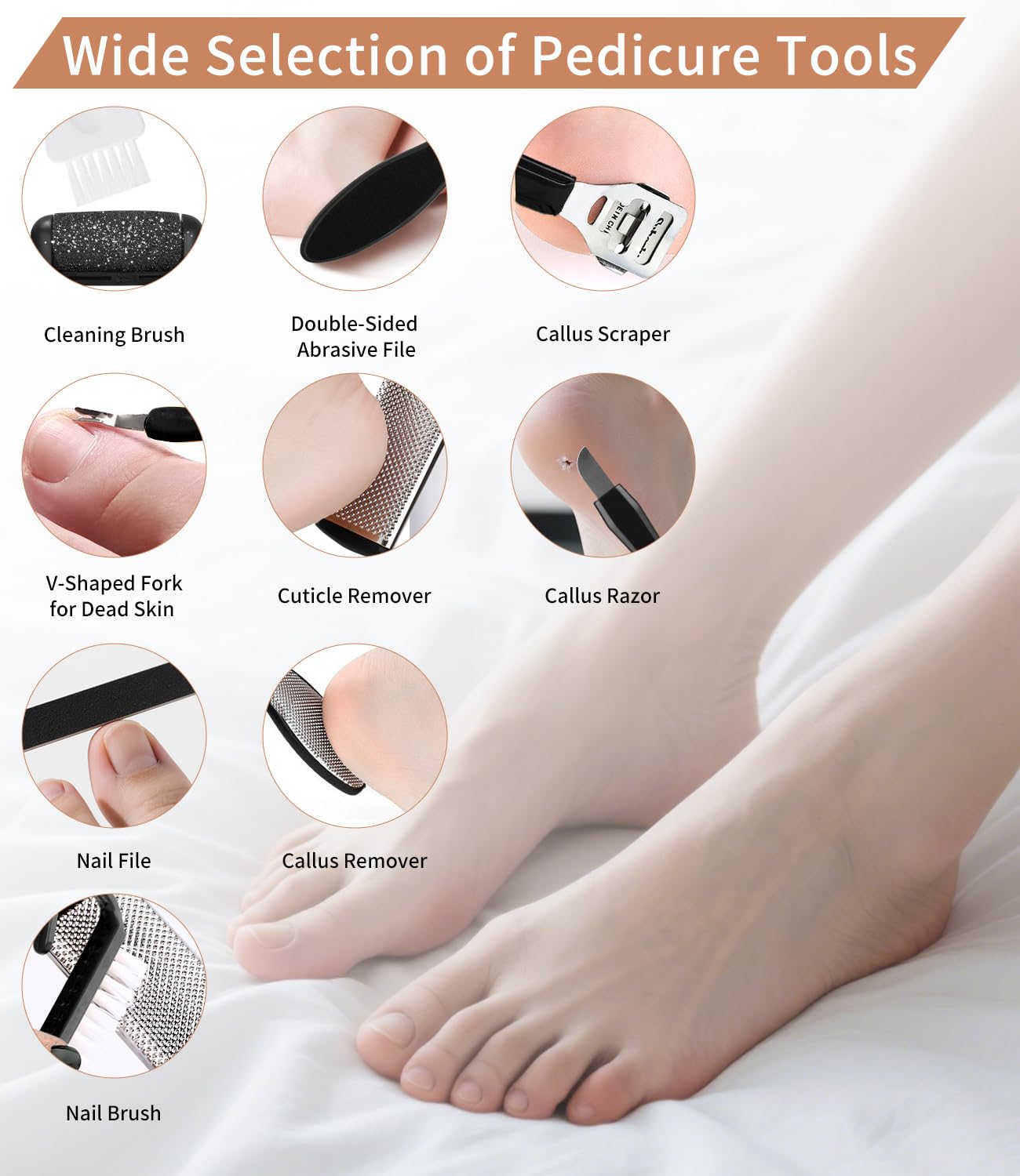 Lima Electrica Pies Durezas, 18 Piezas Set Pedicura Profesional para Pies, Quita Durezas para Pies Electrico, Callos Pies Eliminar, IPX7 Impermeable Lima Pies Durezas con 3 Rodillos y 2 Velocidades