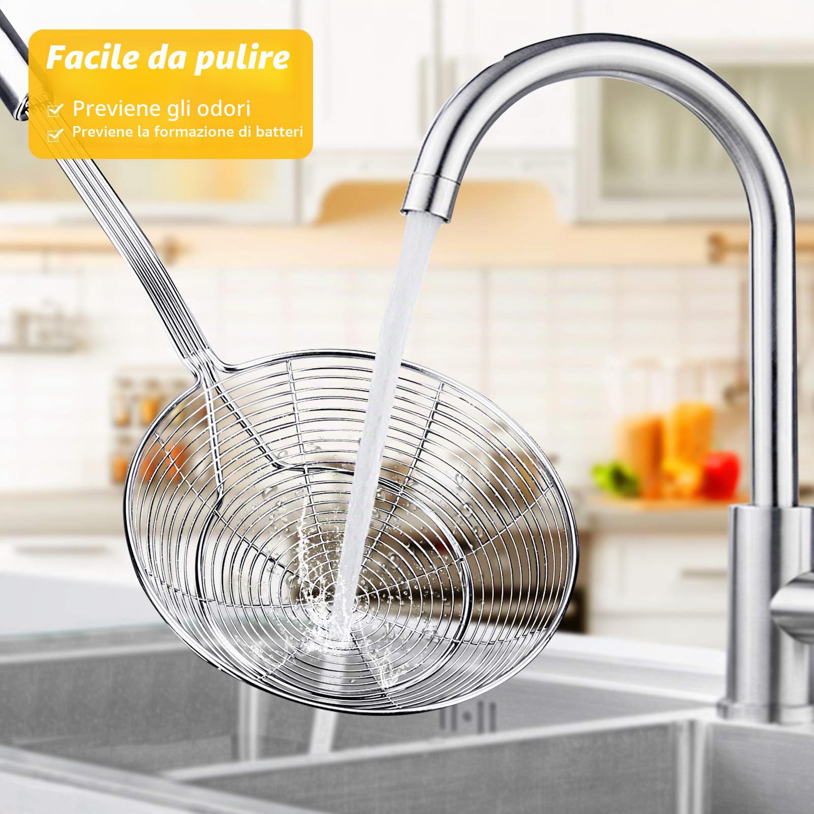 Confezione da 2 grandi colini a ragno, cestello per schiumare in acciaio inox, colini per mestoli da cucina, cucchiai a rete con manico lungo, strumenti di cottura per frittura, gnocchi