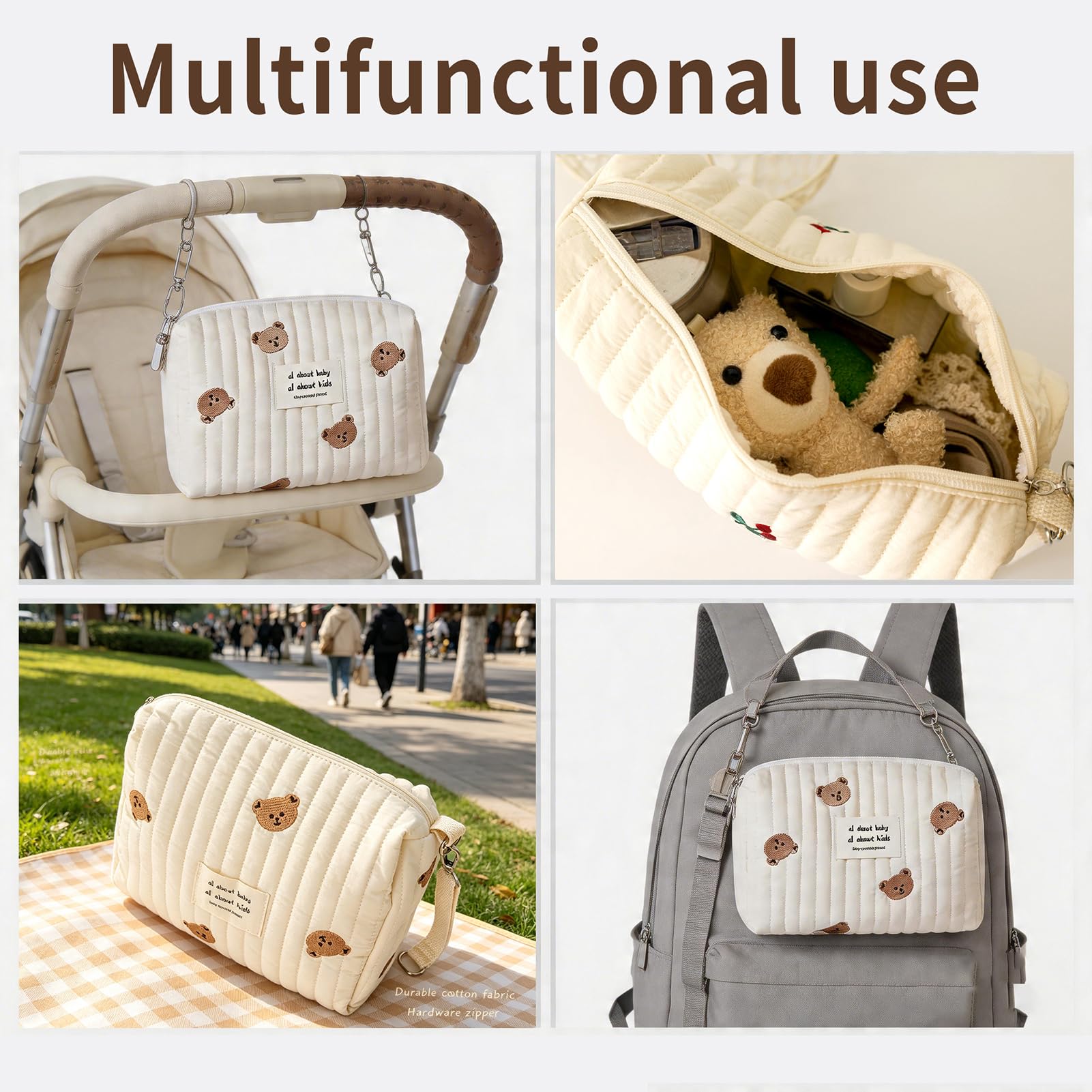 Sac a Langer Bebe Universels, 25x17x10 cm, Sac Maternité Compact avec Fermeture Éclair, Trousse De Toilette Bebe et Trousse De Soin Bebe Portable, Trousse Bebe Naissance pour Voyage et Sortie (A)