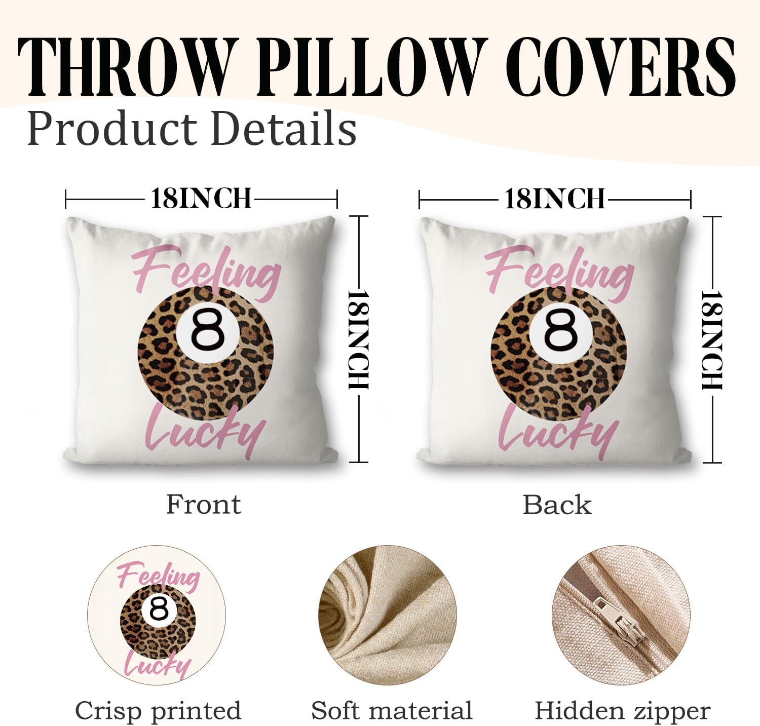 Cheetah Print Leopard Pillow Covers, Y2k Cheetah Leopard Print Room Decor, Funky Preppy Leopard Bedroom Decorative Throw Pillow Covers for Girls Dorm Apartment,Feeling Lucky 18x18 Inch - Image 2