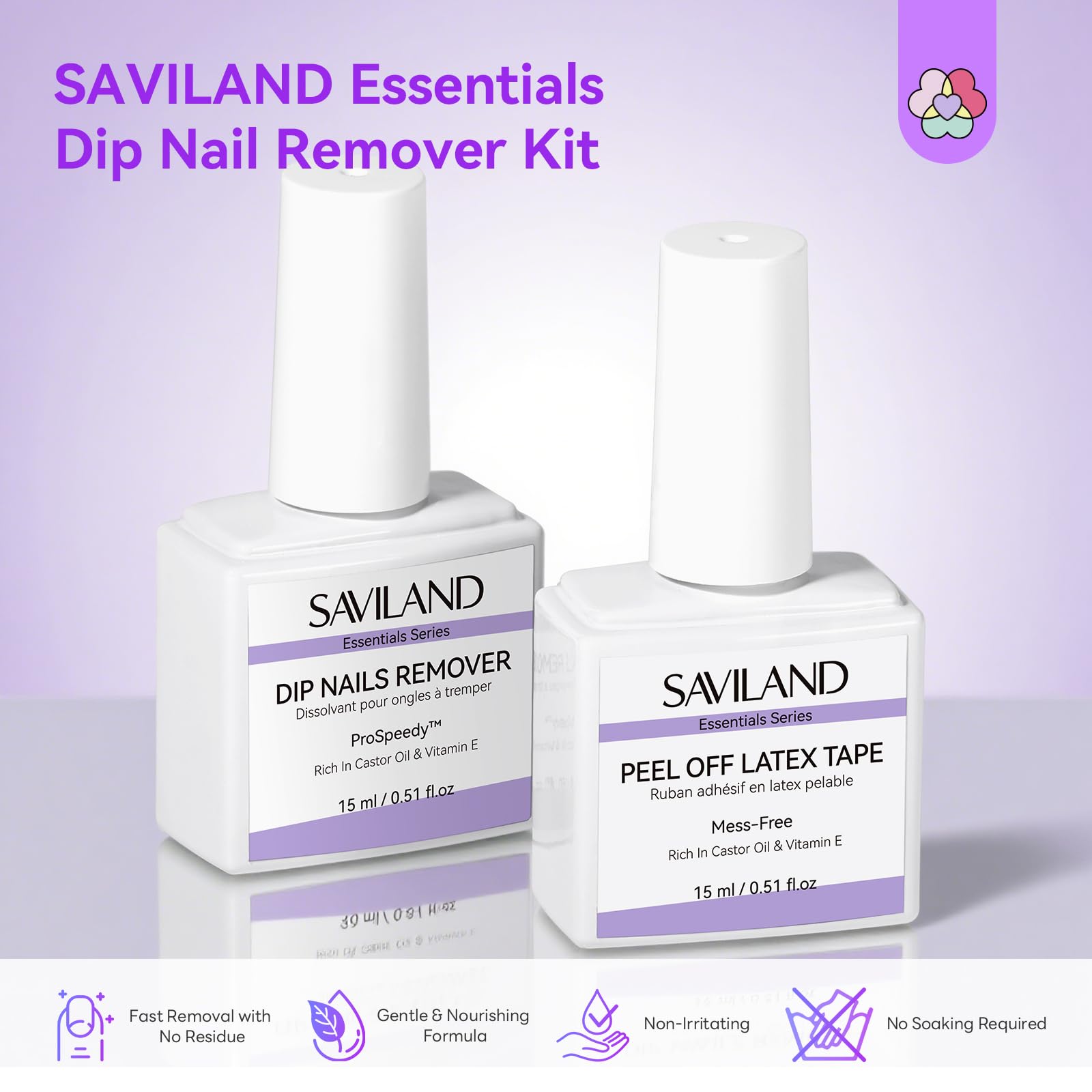 SAVILAND Essentials Dip Powder Remover Kit: Fast Removal Dip Nail Remover with Liquid Latex Peel Off Cuticle Oil Manicure Tools For Dip Nails Remove No Need Soaking Or Wrapping - Image 2