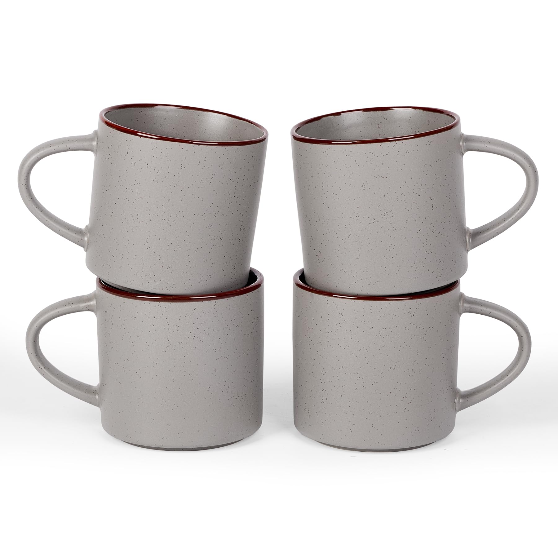 Richmount Halo Coffee Mugs Set of 4, 13oz/370ml Stoneware Tea Cups with Large Handle and Burgundy Trim for Latte/Cappuccino/Milk/Cocoa/Tea, Microwave & Dishwasher Safe, Dark Grey