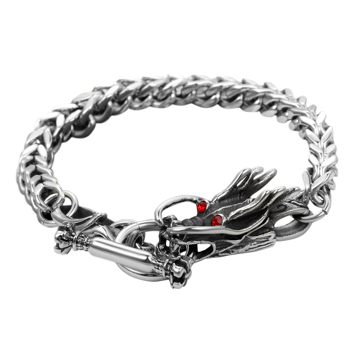 Homme Acier Inoxydable Dragon Chaîne Gourmette Bracelet, Entrelacé Avec