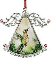 Vista 15 de XUTAI Ángel de árbol de Navidad con flor de cerezo colgante de vidrio, colgante de vidrio de ángel para decoración navideña