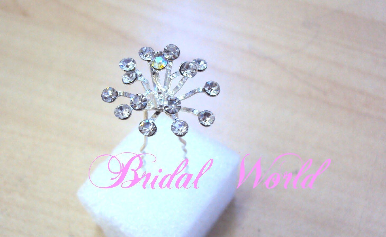 Bridal Wedding Beautiful Elegant Special Crystal Flower Fireworks shaped Design Hair Pins Sticks [PACK OF 6]--Clear White